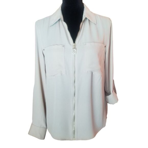 Michael Kors | Long Sleeve | Tan | Zip Front | Blouse with Pockets | NWOT | Sm - Picture 2 of 11